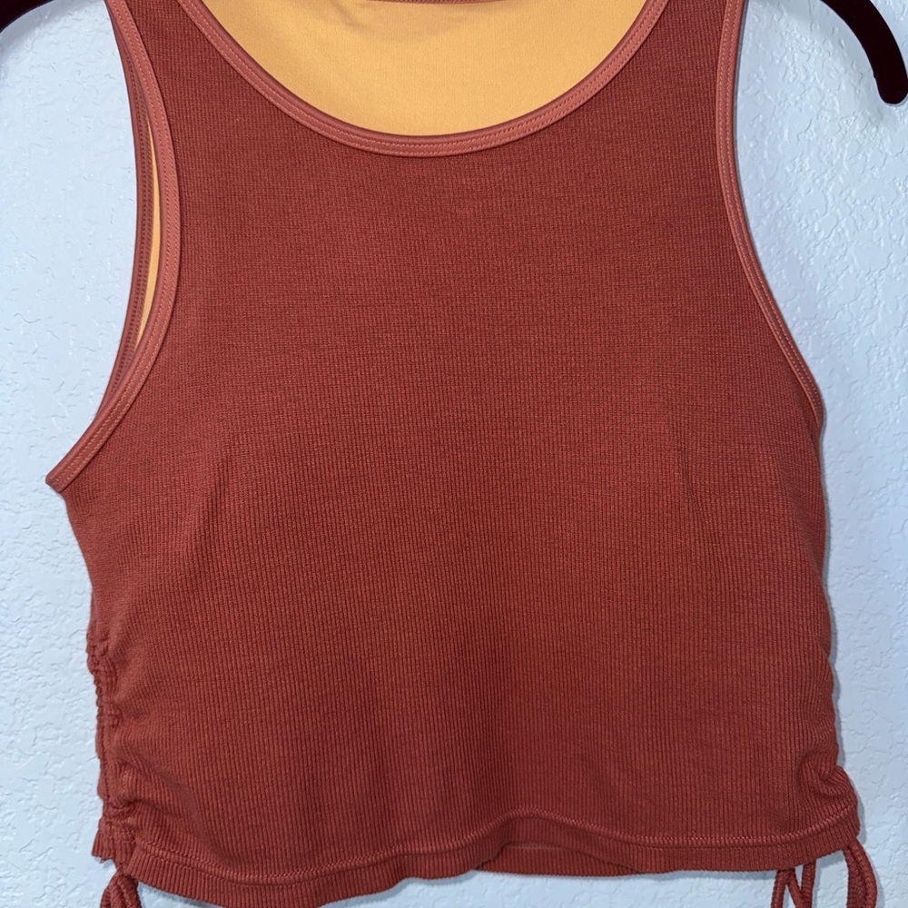 Niyama Sol Ribbed Terracotta Cropped Tank Top With Built In Bra Size S/M